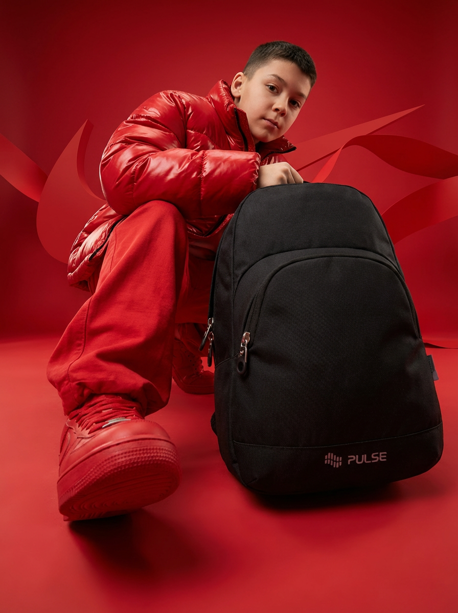 FLEX · Black backpack in the red campaign