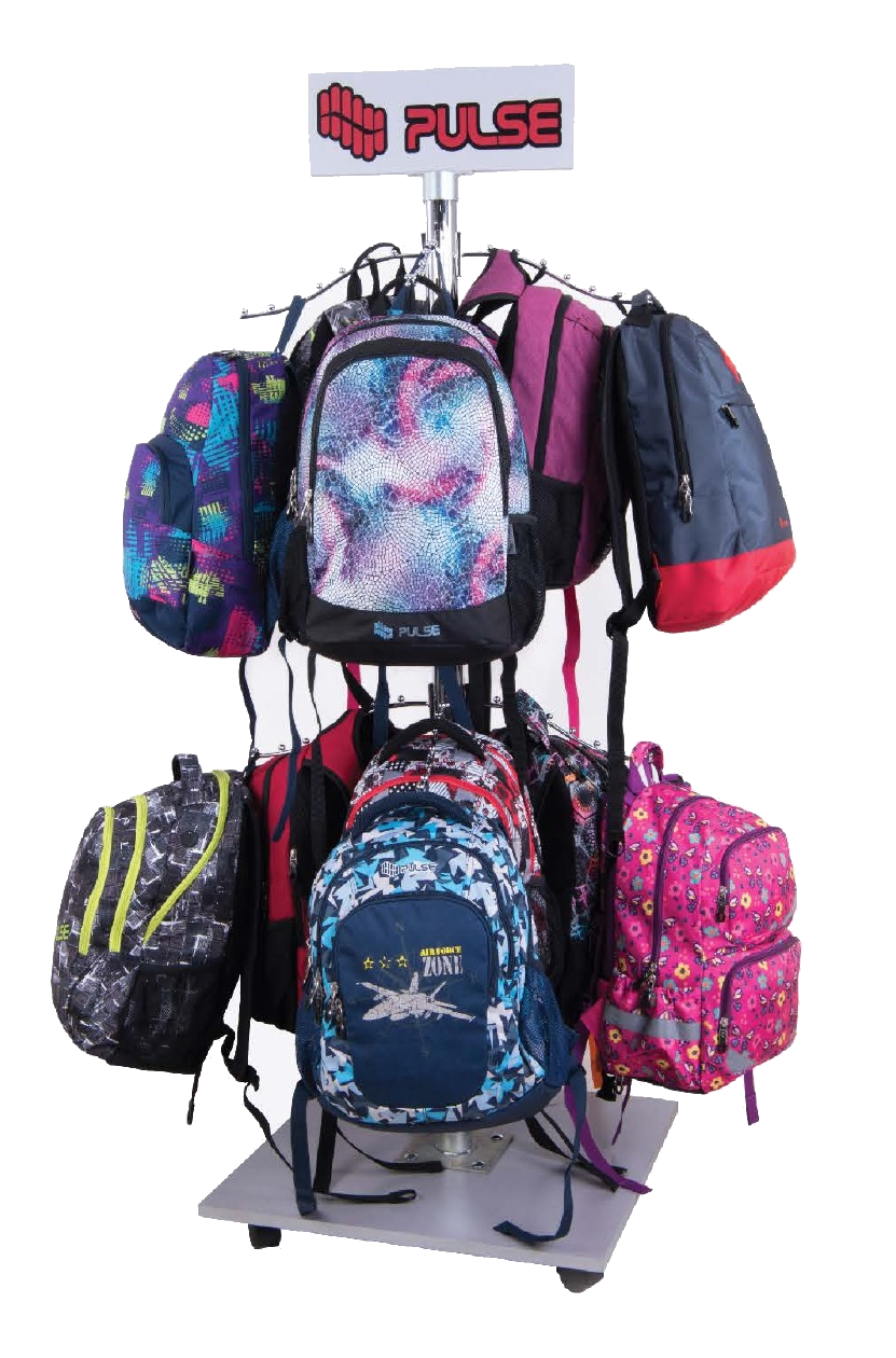 PULSE backpack retail stand — easy to move