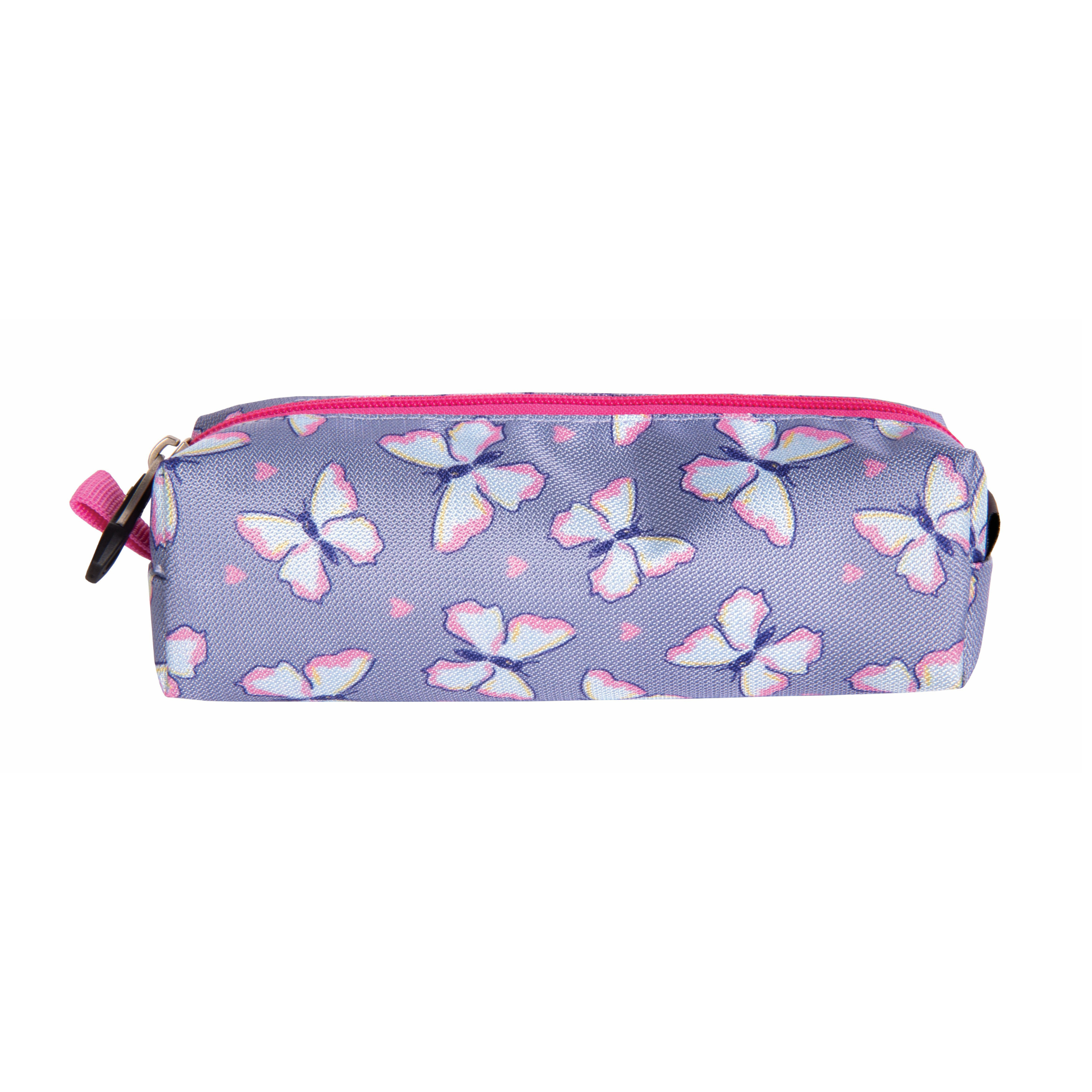 PENCIL CASE DOBBY GRAY BUTTERFLY
