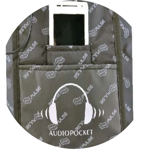 Media pocket detail on a PULSE backpack