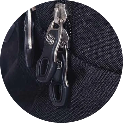 Metal zipper pullers detail on a PULSE backpack