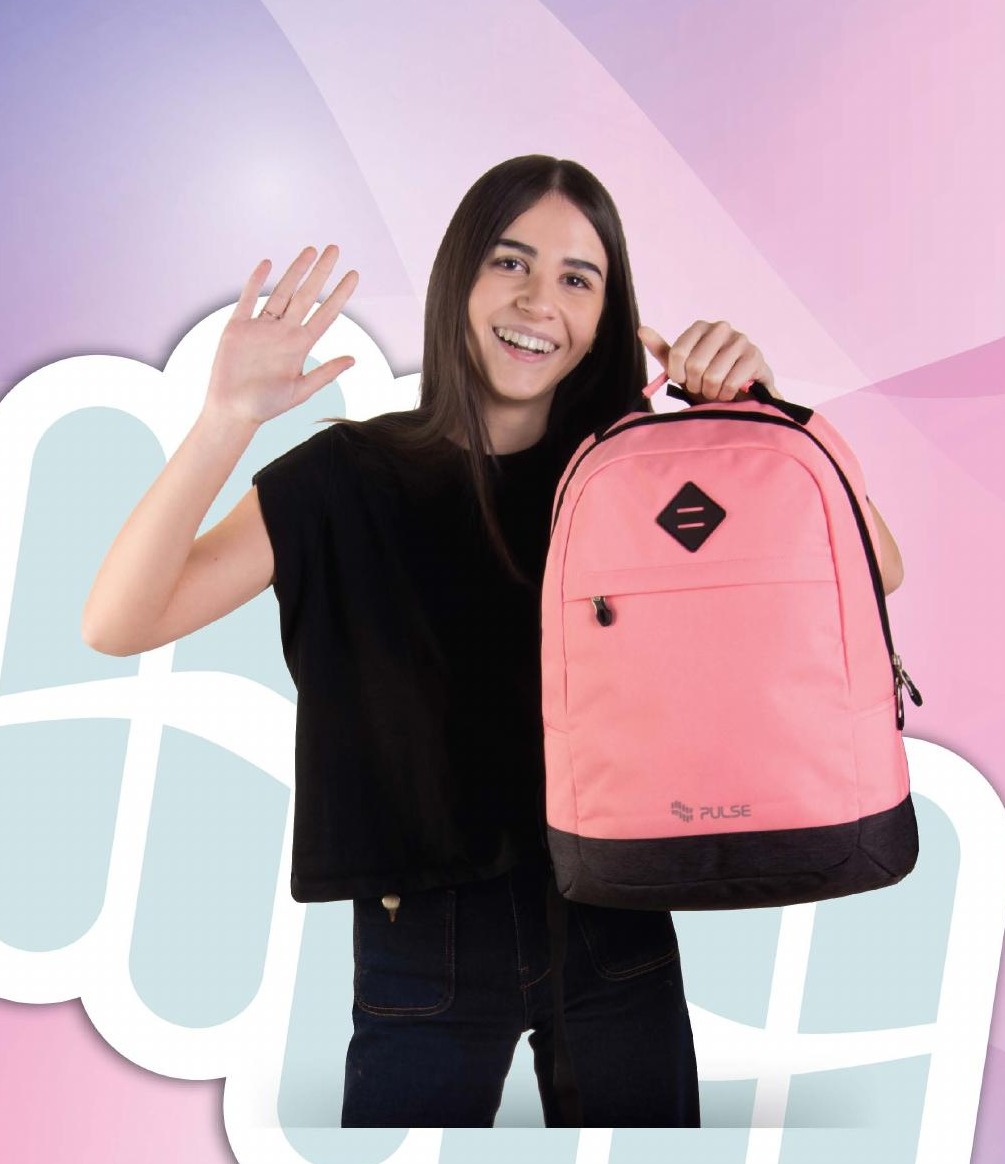 PULSE Bicolor pink and black backpack in the original catalog campaign